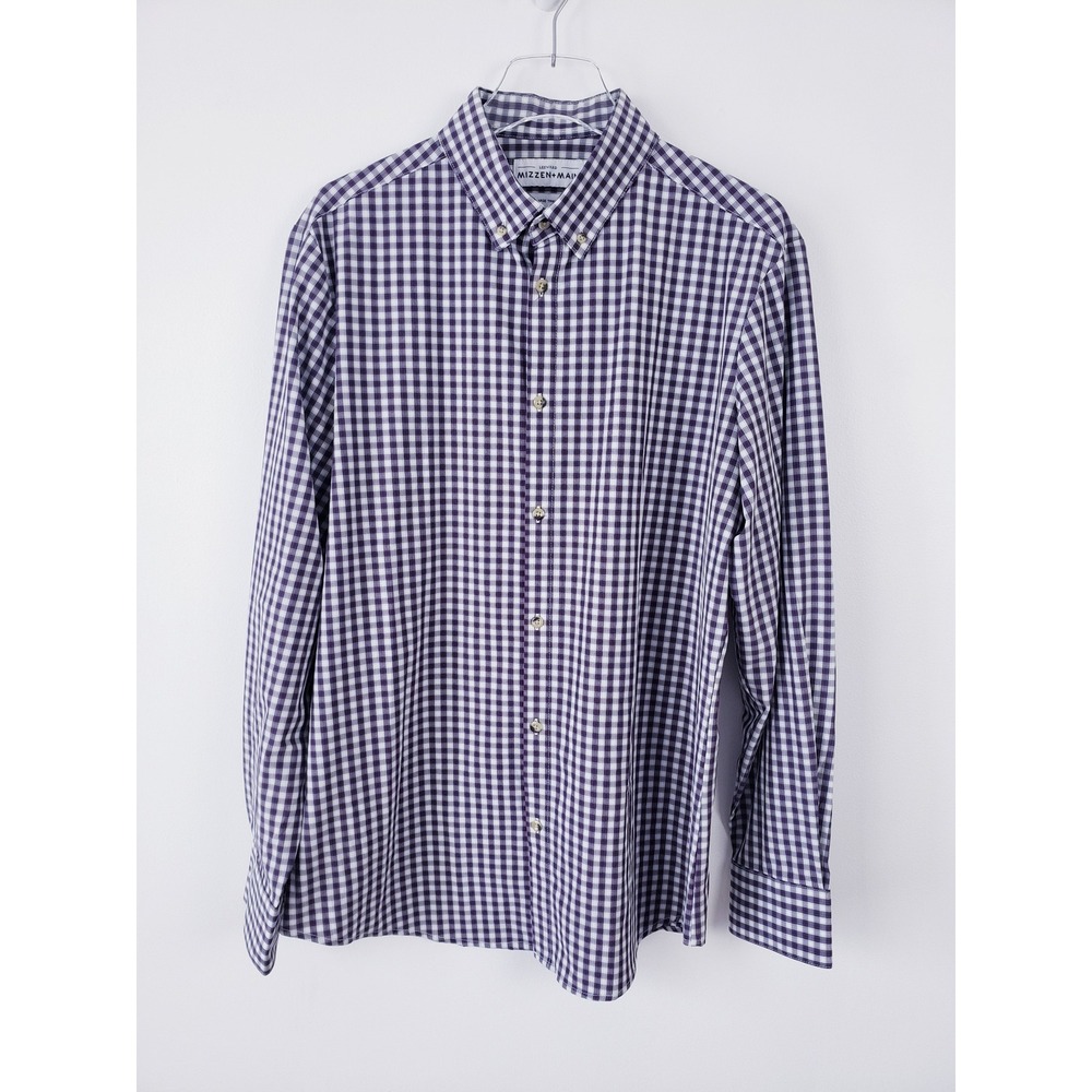 Mizzen+Main Button Down Shirt Purple Gingham Leeward Trim Fit Large L-10025
